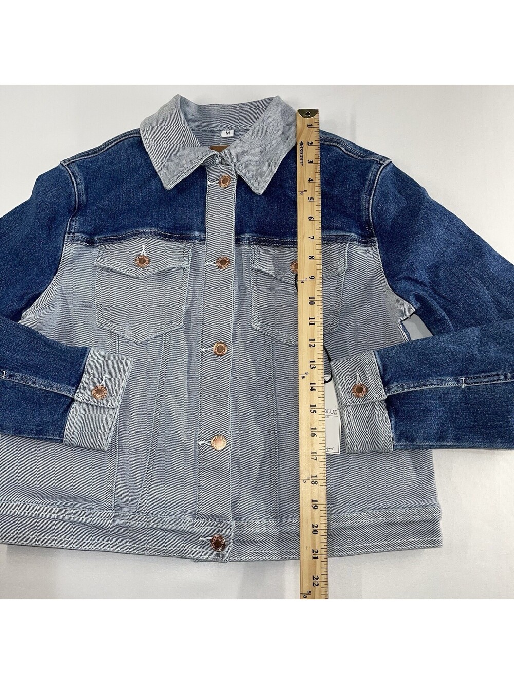 Judy Blue Denim Jacket Womens Medium Blue Denim Color Block Boxy Western Cowgirl - Picture 2 of 11